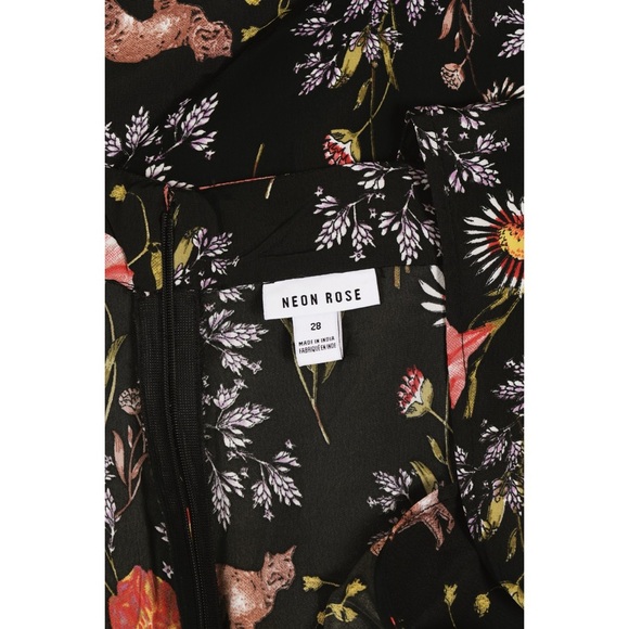 Sz 4X Neon Rose Cats In The Garden Open Back Floral Patterned Black Jumpsuit GUC - Picture 4 of 6